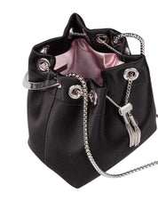 JIMMY CHOO BORSA A MANO BON BON FUQ IN RASO COLORE NERO