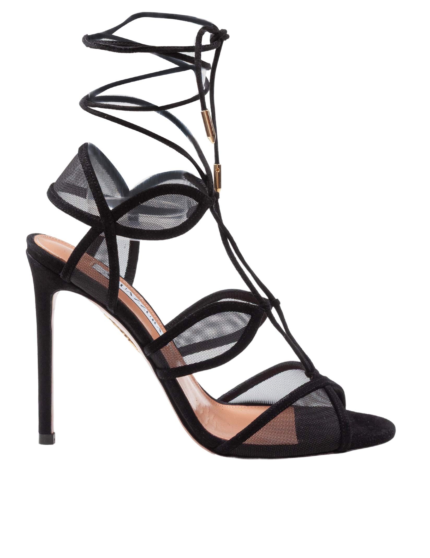 AQUAZZURA SANDALI FATAL ATTRACTION 105 IN CAMOSCIO E RETE COLORE NERO