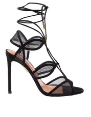 AQUAZZURA SANDALI FATAL ATTRACTION 105 IN CAMOSCIO E RETE COLORE NERO