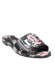 DOLCE & GABBANA MULTICOLOR LEATHER FLAT SLIPPER WITH ROSE PRINT