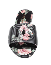 DOLCE & GABBANA MULTICOLOR LEATHER FLAT SLIPPER WITH ROSE PRINT