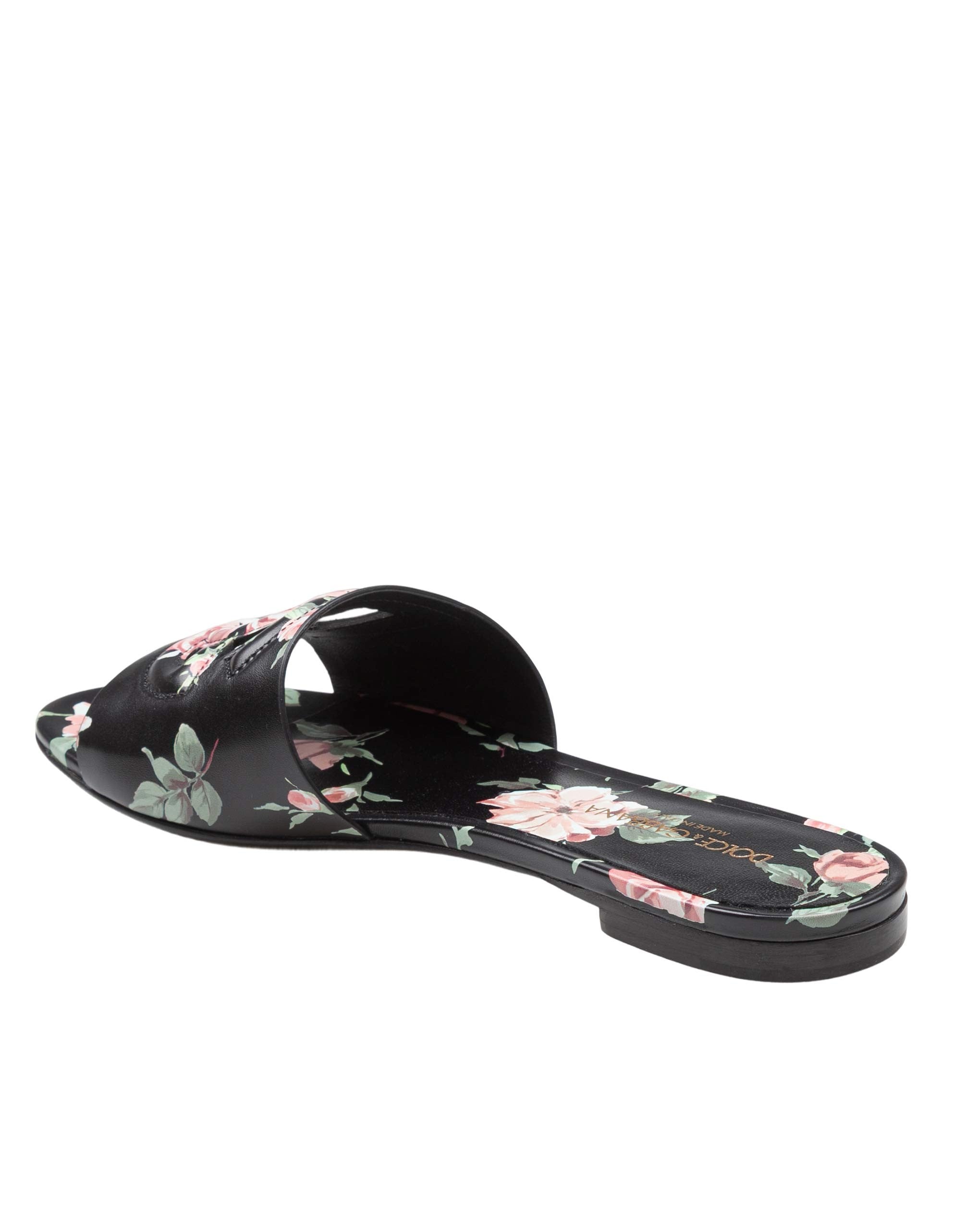 DOLCE & GABBANA MULTICOLOR LEATHER FLAT SLIPPER WITH ROSE PRINT