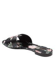 DOLCE & GABBANA MULTICOLOR LEATHER FLAT SLIPPER WITH ROSE PRINT