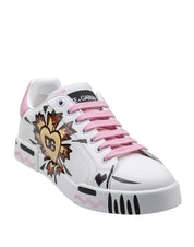 DOLCE & GABBANA HAND-PAINTED WHITE LEATHER SNEAKERS