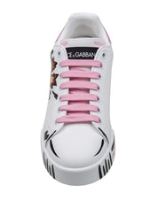 DOLCE & GABBANA HAND-PAINTED WHITE LEATHER SNEAKERS