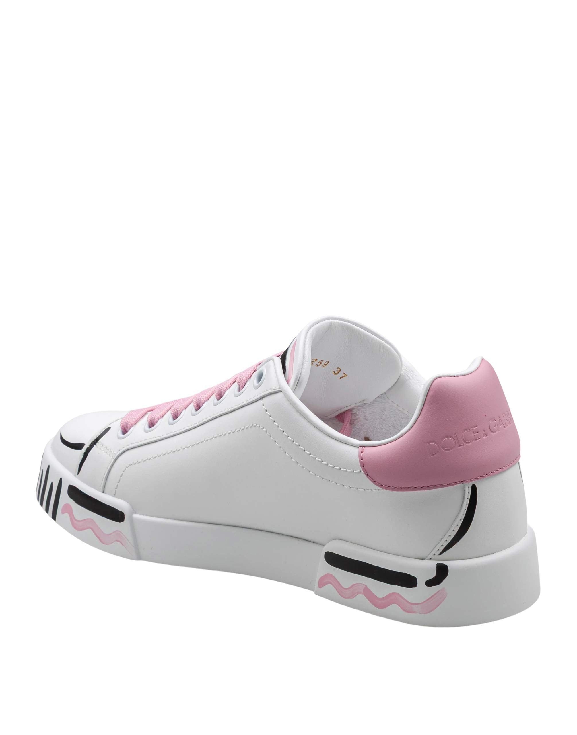 DOLCE & GABBANA HAND-PAINTED WHITE LEATHER SNEAKERS