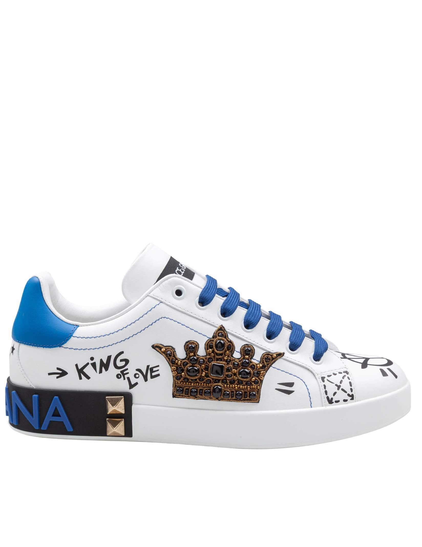 DOLCE & GABBANA PORTOFINO LEATHER SNEAKER WITH CONTRASTING GRAFFITI