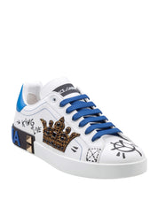 DOLCE & GABBANA PORTOFINO LEATHER SNEAKER WITH CONTRASTING GRAFFITI