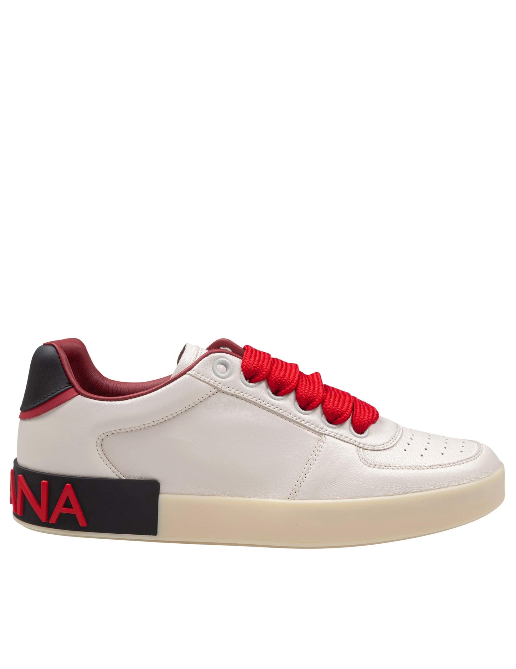 DOLCE & GABBANA PORTOFINO NAPPA LEATHER SNEAKERS IN CREAM AND RED