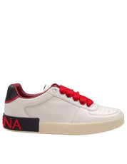 DOLCE & GABBANA PORTOFINO NAPPA LEATHER SNEAKERS IN CREAM AND RED