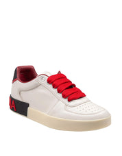 DOLCE & GABBANA PORTOFINO NAPPA LEATHER SNEAKERS IN CREAM AND RED