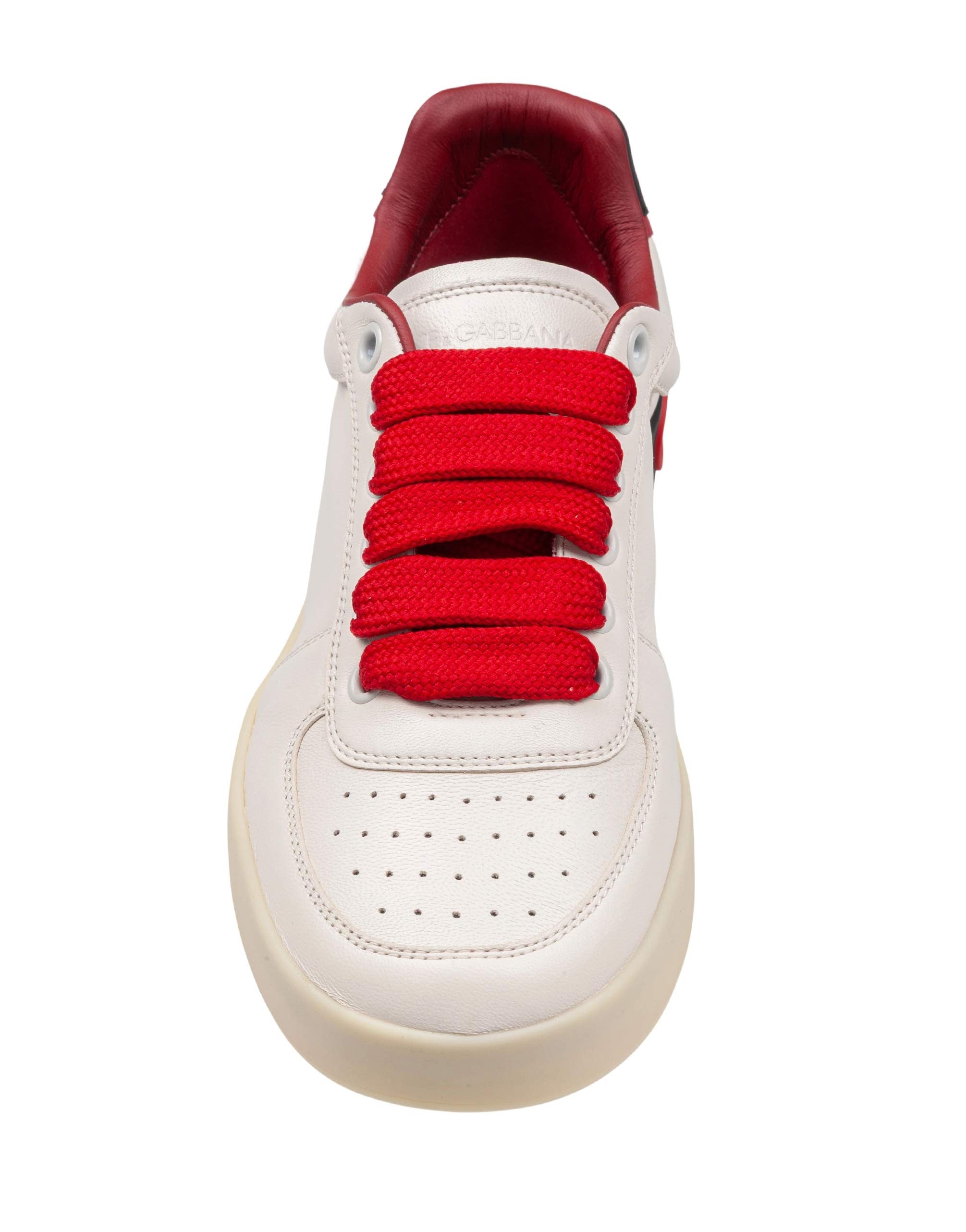 DOLCE & GABBANA PORTOFINO NAPPA LEATHER SNEAKERS IN CREAM AND RED