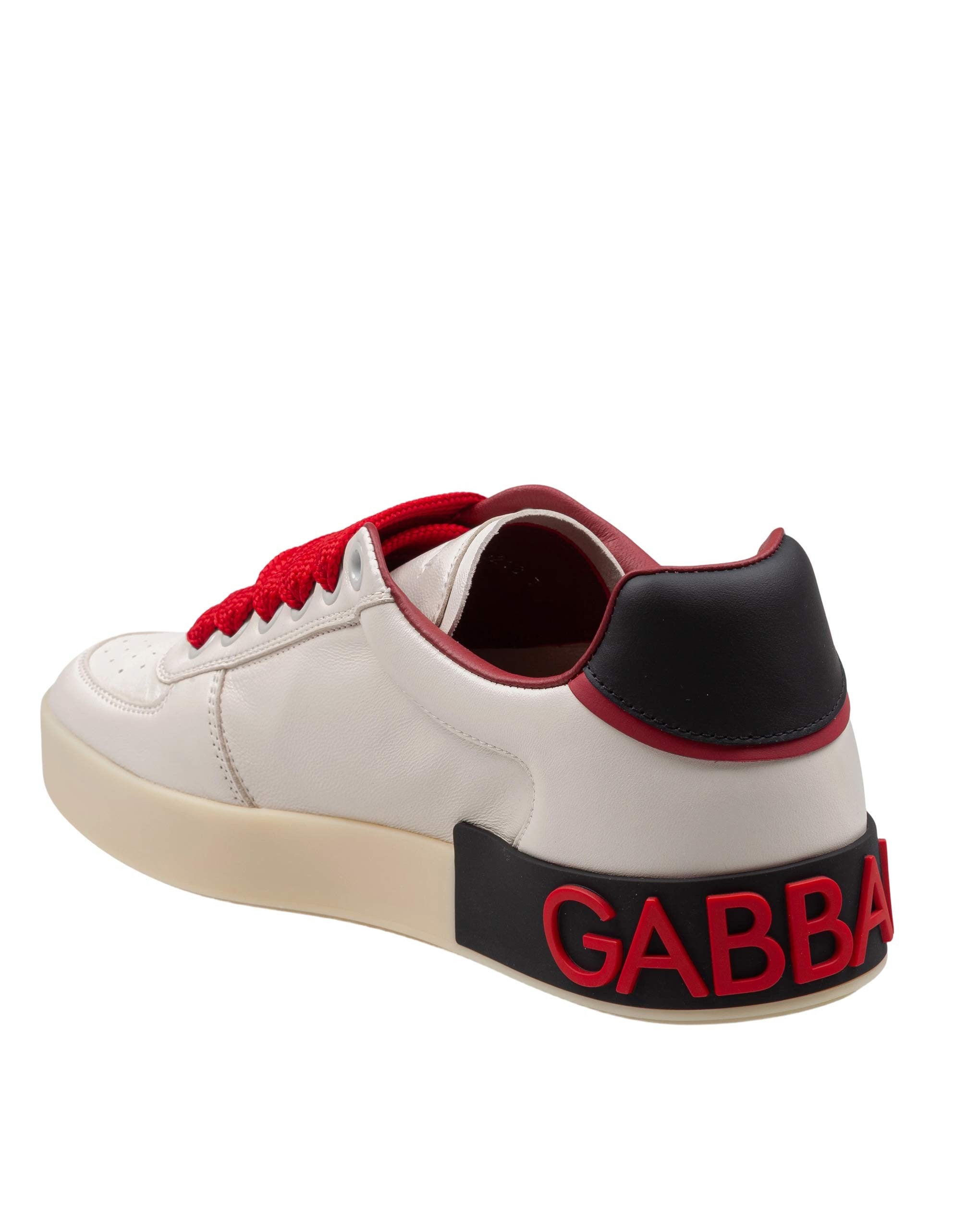 DOLCE & GABBANA PORTOFINO NAPPA LEATHER SNEAKERS IN CREAM AND RED