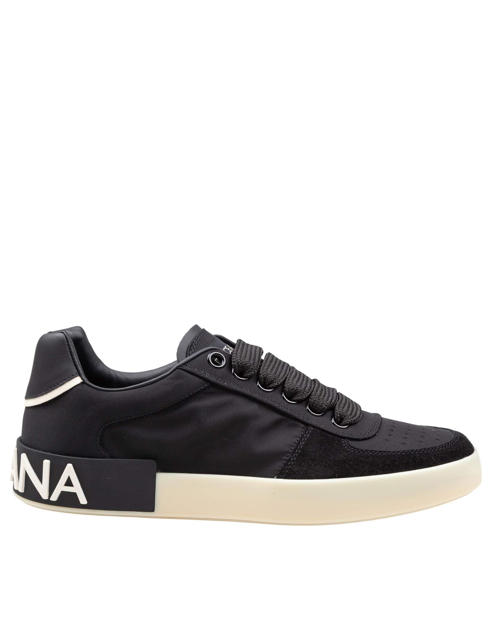 DOLCE & GABBANA SNEAKER PORTOFINO IN NYLON E CROSTA COLORE NERO