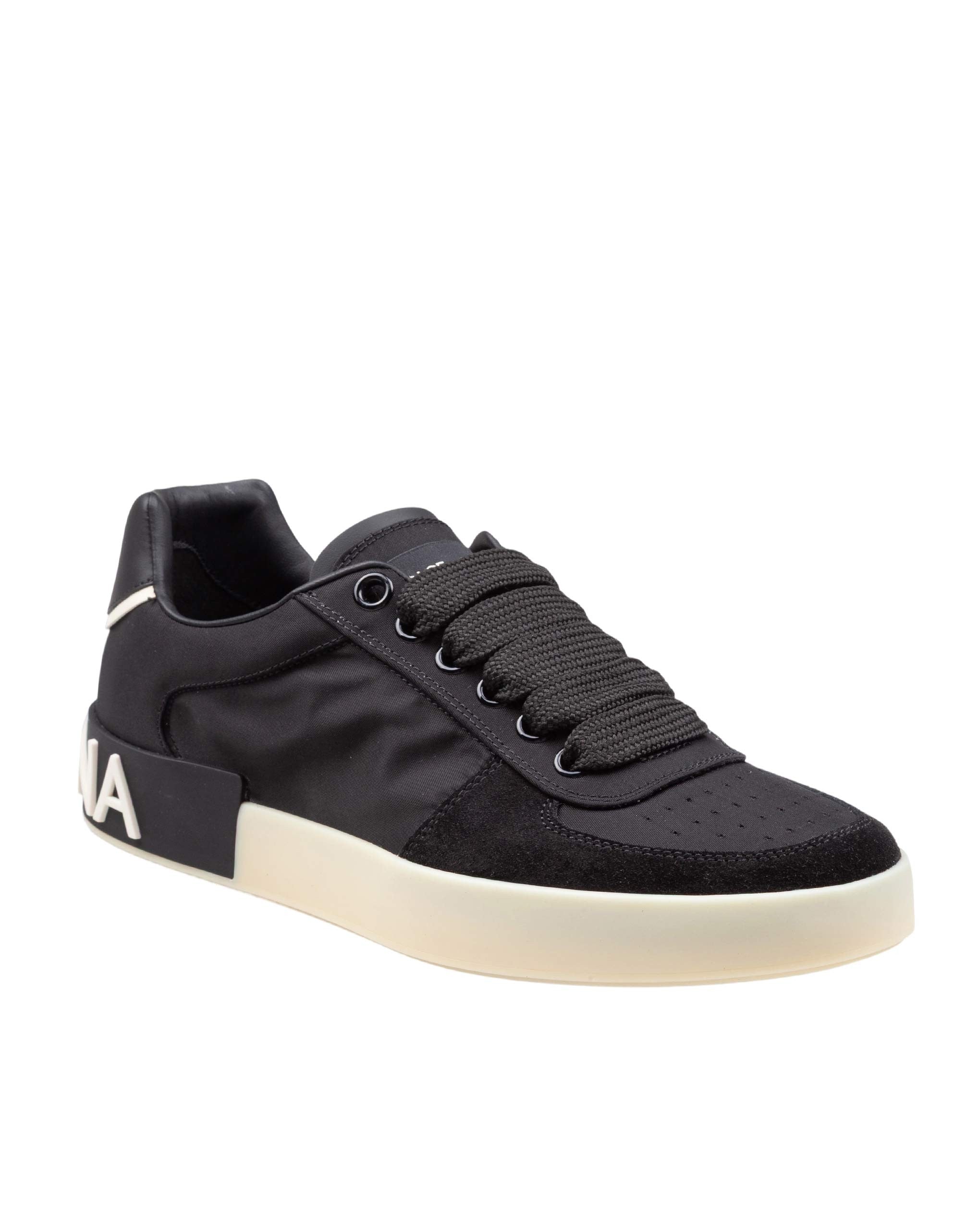 DOLCE & GABBANA SNEAKER PORTOFINO IN NYLON E CROSTA COLORE NERO