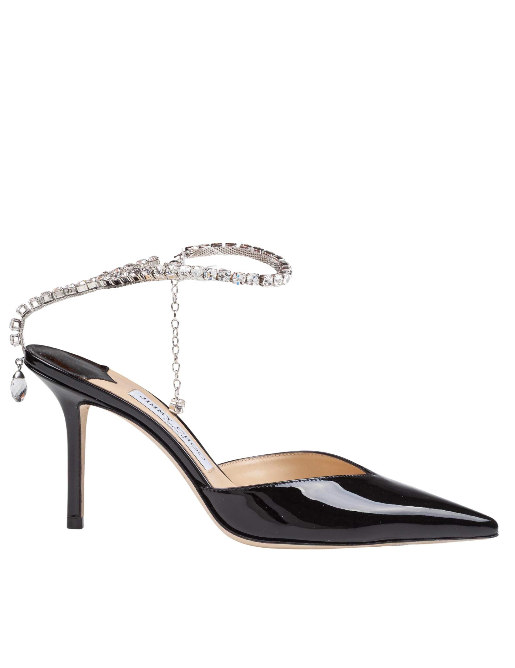 JIMMY CHOO SLINGBACK SAEDA 85 BOB IN PELLE DI VERNICE COLORE NERO