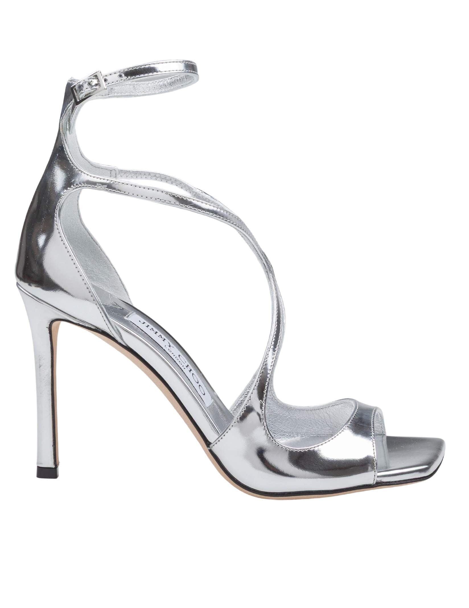 JIMMY CHOO SANDALO AZIA 95 IN PELLE METALLIZZATA COLORE SILVER
