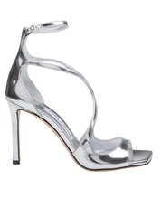 JIMMY CHOO SANDALO AZIA 95 IN PELLE METALLIZZATA COLORE SILVER