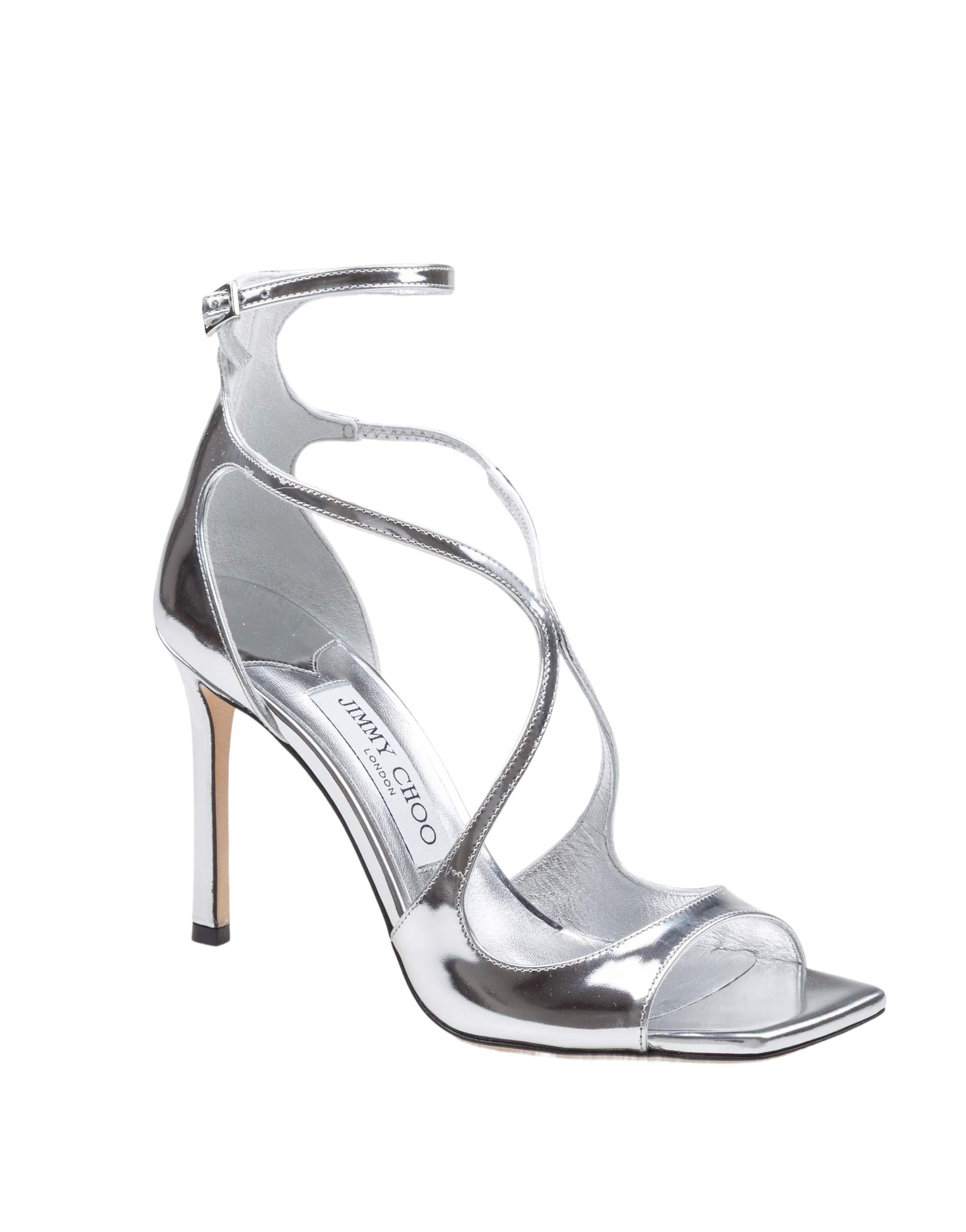 JIMMY CHOO SANDALO AZIA 95 IN PELLE METALLIZZATA COLORE SILVER
