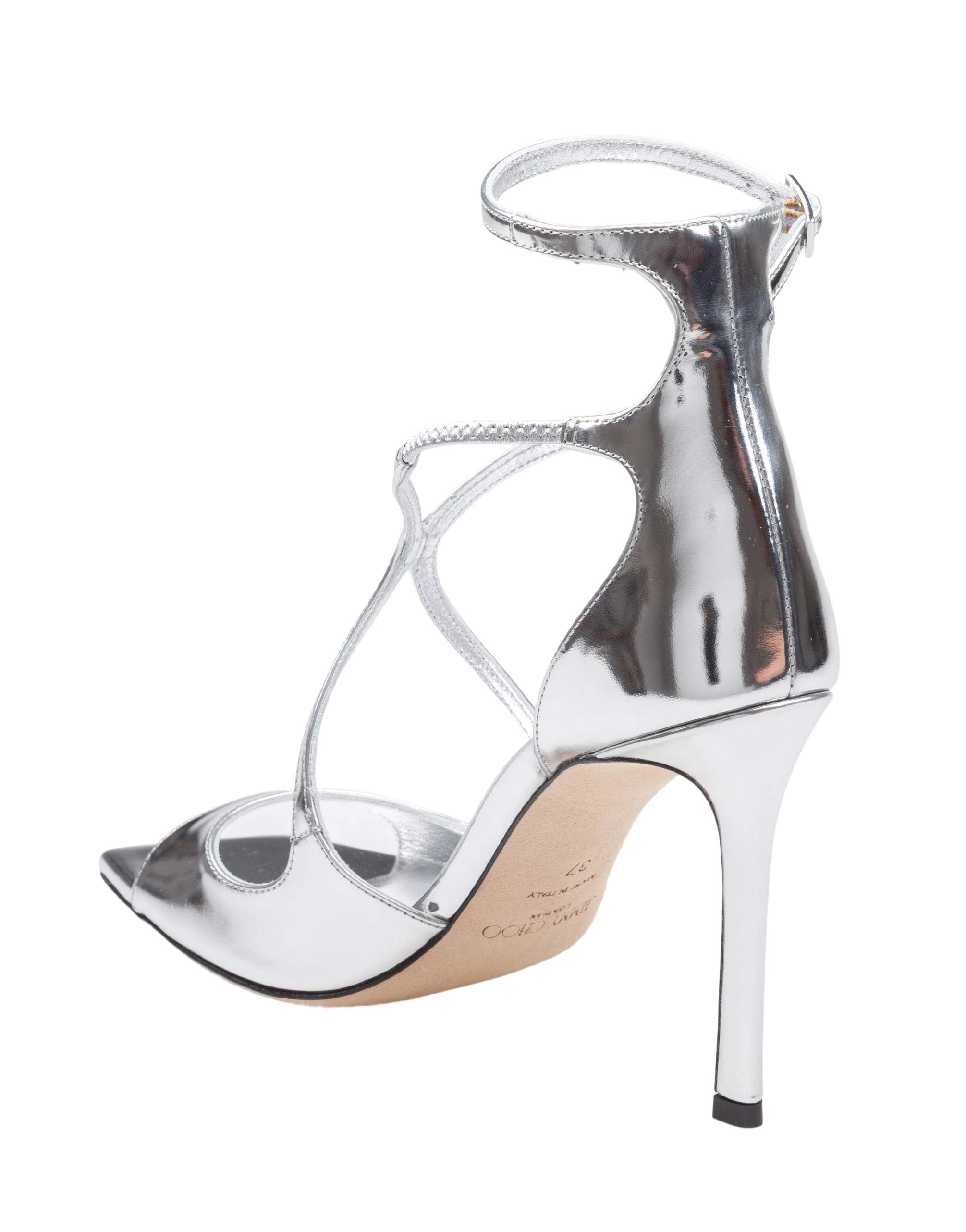 JIMMY CHOO SANDALO AZIA 95 IN PELLE METALLIZZATA COLORE SILVER