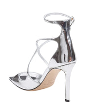 JIMMY CHOO SANDALO AZIA 95 IN PELLE METALLIZZATA COLORE SILVER