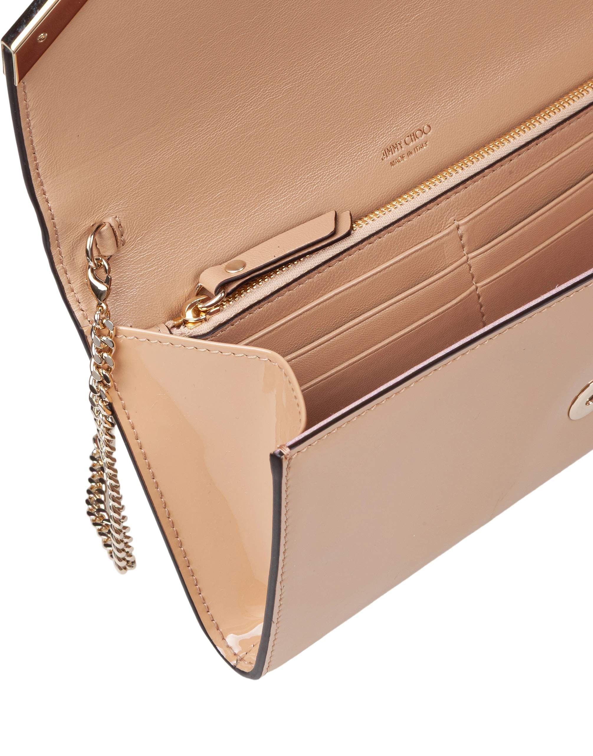 JIMMY CHOO EMMIE PAT PATENT LEATHER CLUTCH, COLOR CHAI