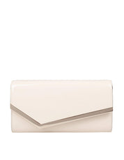 JIMMY CHOO EMMIE PAT PATENT LEATHER CLUTCH, MILK COLOR