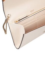 JIMMY CHOO EMMIE PAT PATENT LEATHER CLUTCH, MILK COLOR