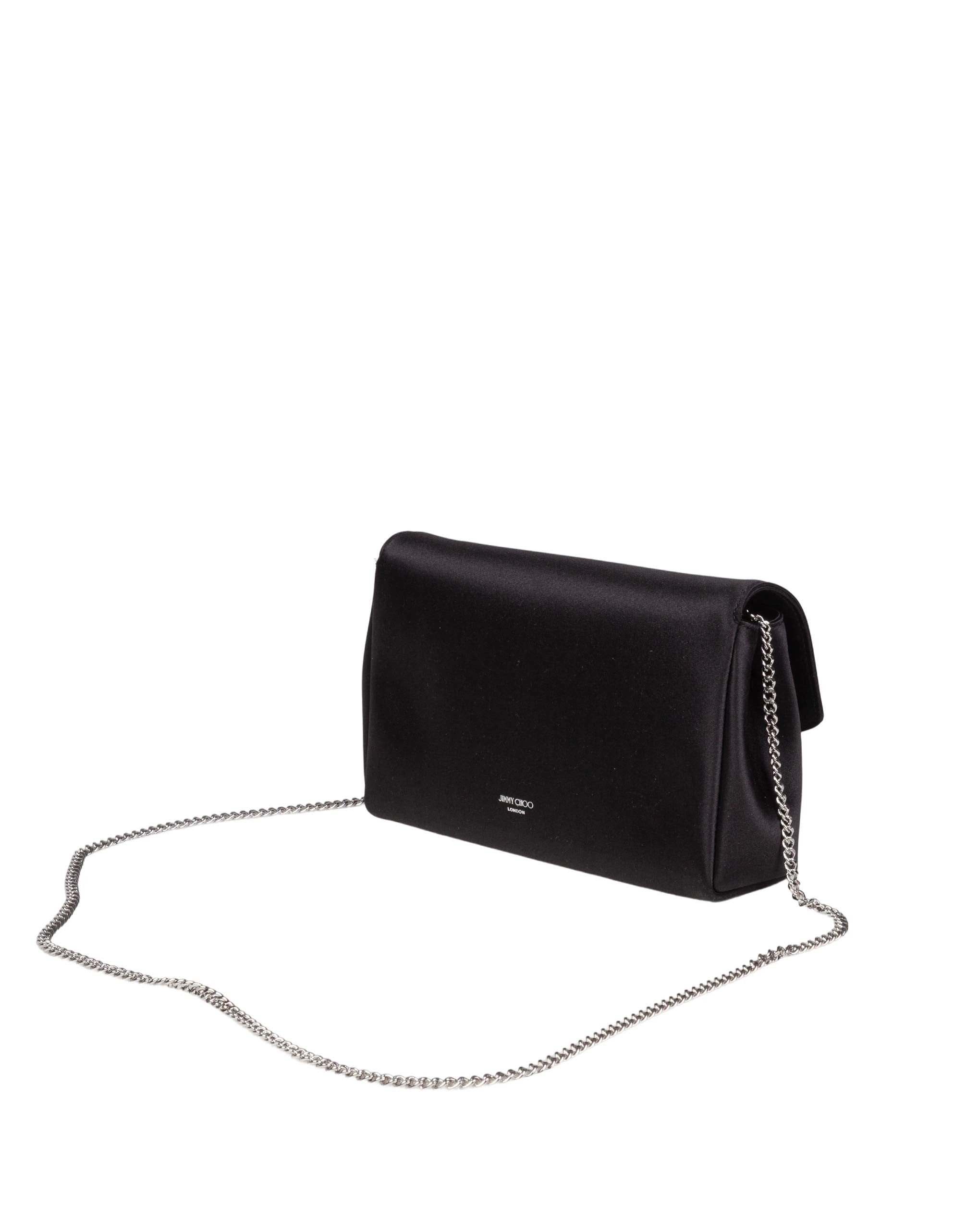 JIMMY CHOO MINI BORSA SOFT BOW IN RASO NERO CON FIOCCO DECORATO CON CRISTALLI