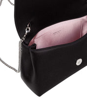 JIMMY CHOO MINI BORSA SOFT BOW IN RASO NERO CON FIOCCO DECORATO CON CRISTALLI