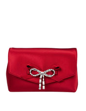 JIMMY CHOO MINI SOFT BOW BAG IN BLACK RUBY WITH CRYSTAL-DECORATED BOW