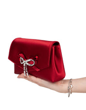 JIMMY CHOO MINI SOFT BOW BAG IN BLACK RUBY WITH CRYSTAL-DECORATED BOW