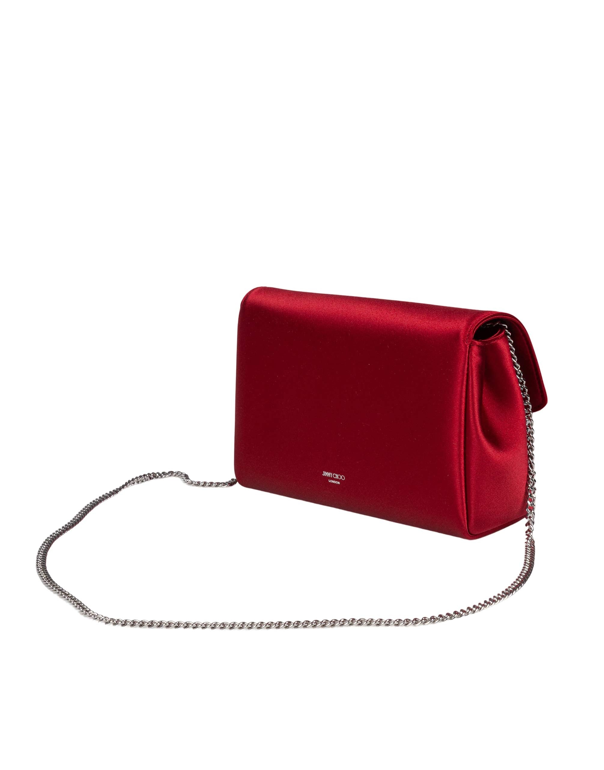 JIMMY CHOO MINI SOFT BOW BAG IN BLACK RUBY WITH CRYSTAL-DECORATED BOW