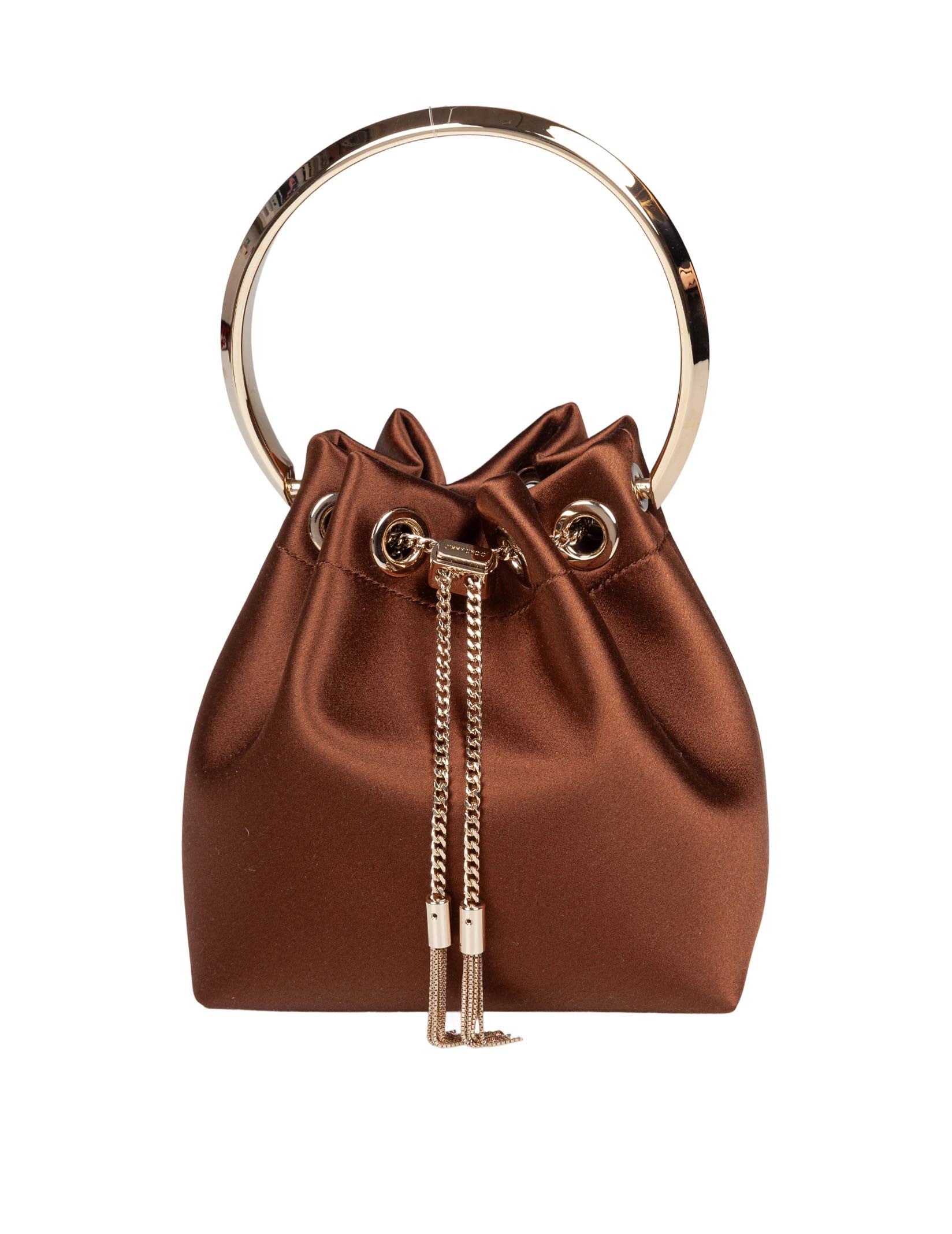 JIMMY CHOO BORSA A MANO BON BON FUQ IN RASO COLORE BRONZO