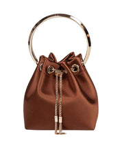 JIMMY CHOO BORSA A MANO BON BON FUQ IN RASO COLORE BRONZO