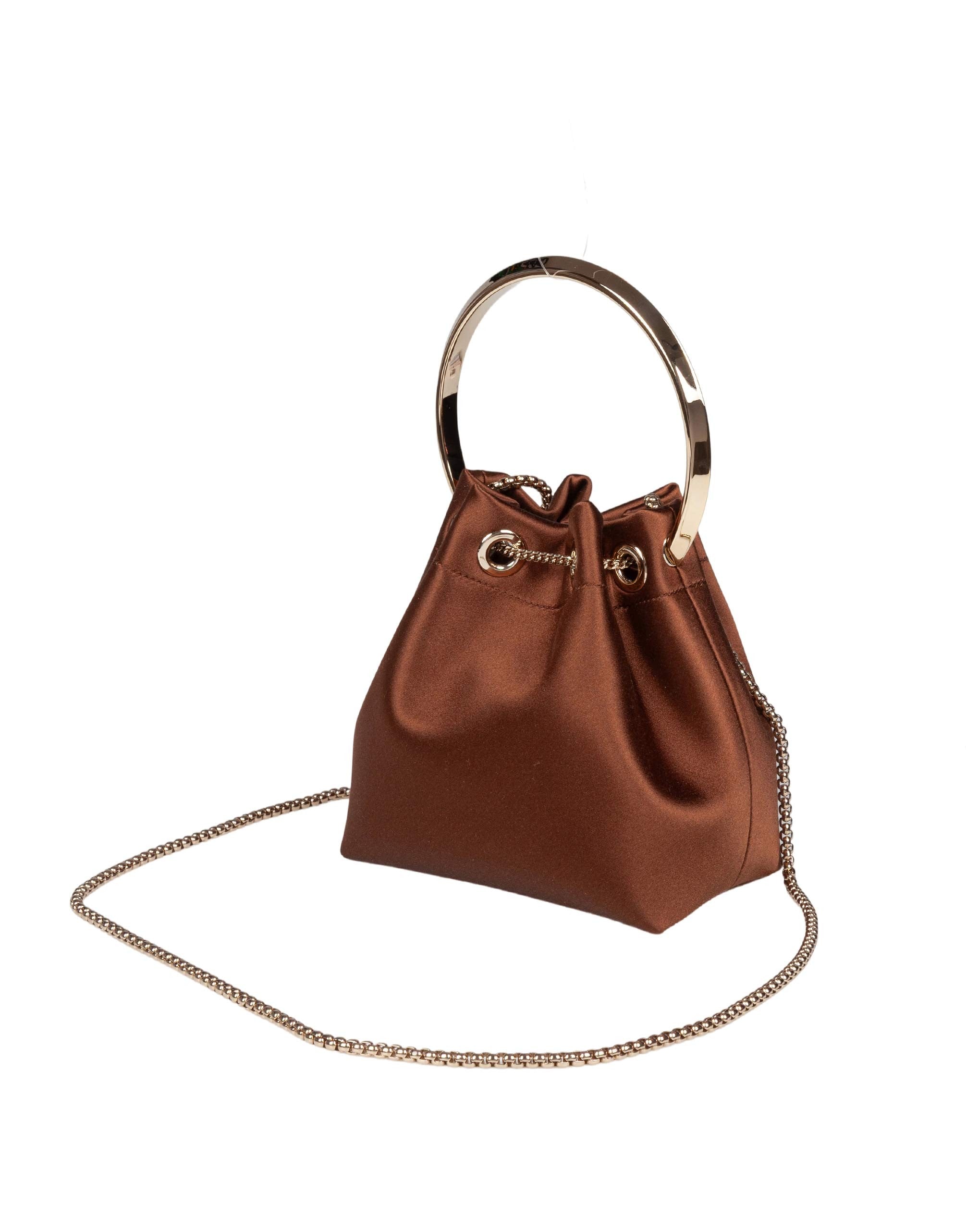 JIMMY CHOO BORSA A MANO BON BON FUQ IN RASO COLORE BRONZO