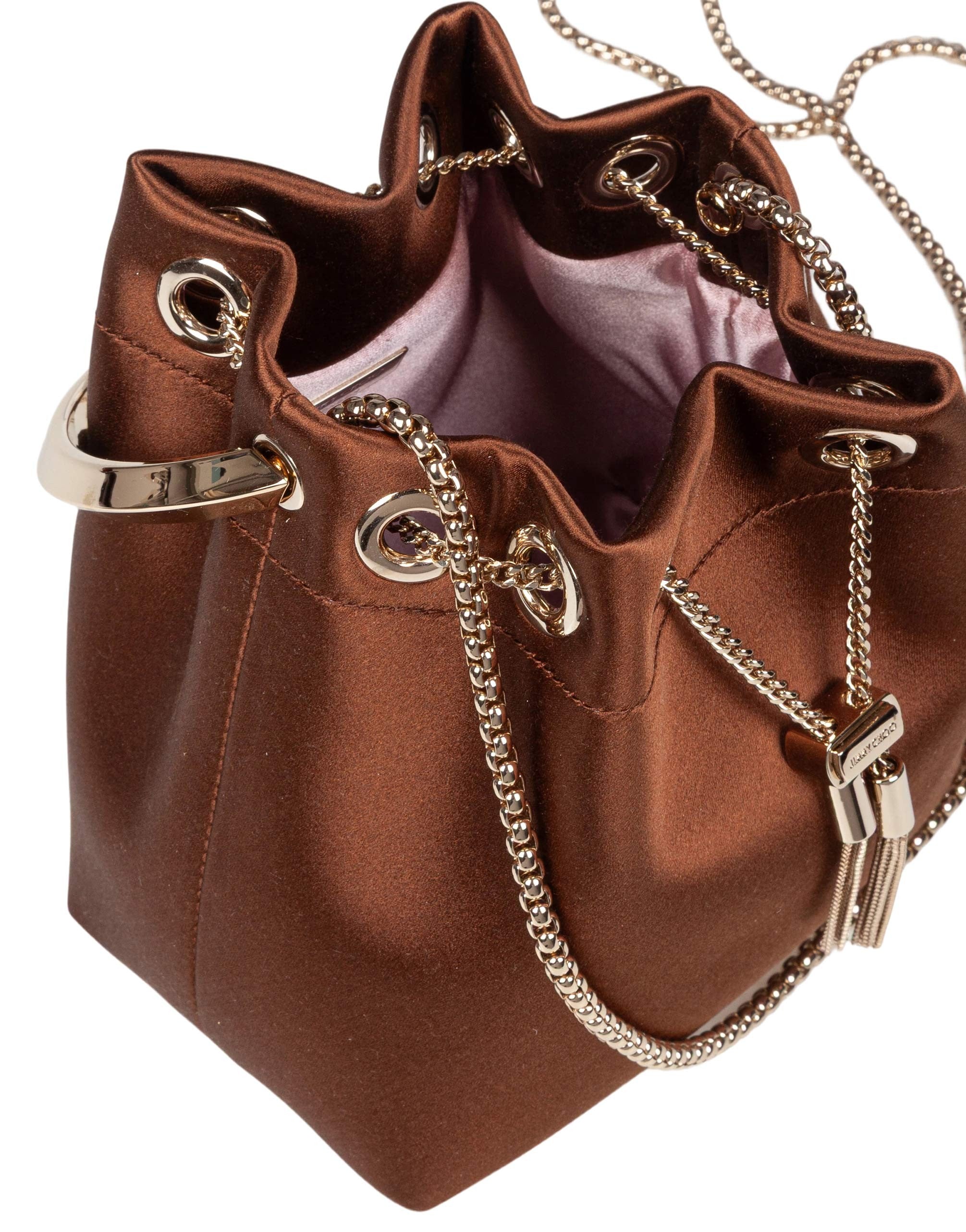 JIMMY CHOO BORSA A MANO BON BON FUQ IN RASO COLORE BRONZO