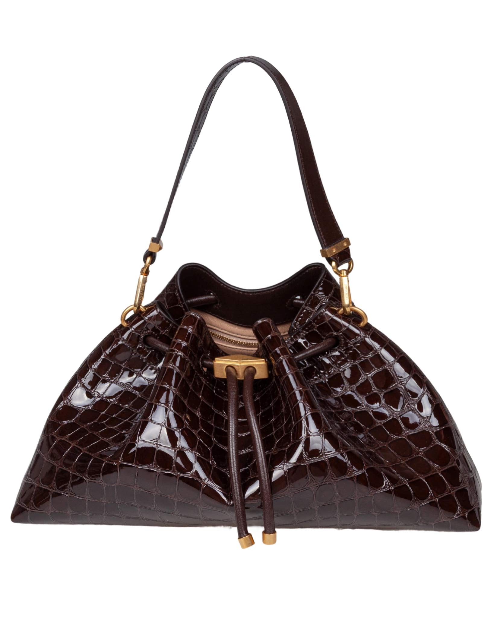 JIMMY CHOO BORSA A SPALLA CINCH M BCKT IN PELLE MARRONE EFFETTO COCCODRILLO