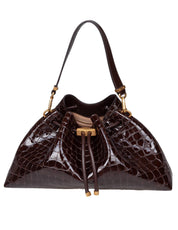 JIMMY CHOO BORSA A SPALLA CINCH M BCKT IN PELLE MARRONE EFFETTO COCCODRILLO
