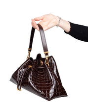 JIMMY CHOO BORSA A SPALLA CINCH M BCKT IN PELLE MARRONE EFFETTO COCCODRILLO