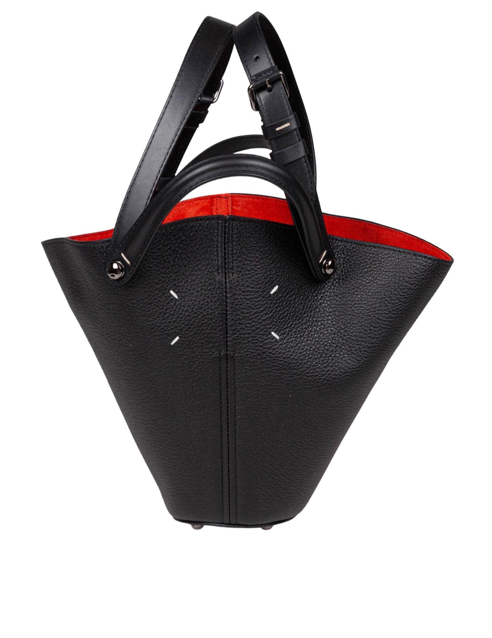 MAISON MARGIELA SMALL DRESS-AGE LEATHER BUCKET BAG IN BLACK AND RED