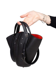 MAISON MARGIELA SMALL DRESS-AGE LEATHER BUCKET BAG IN BLACK AND RED