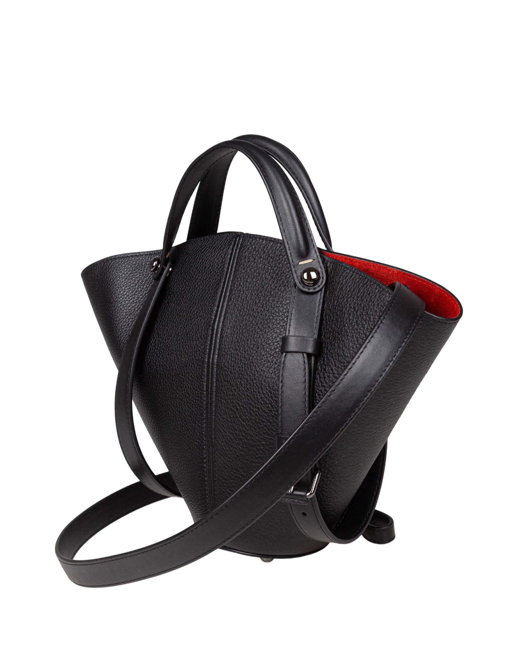 MAISON MARGIELA SMALL DRESS-AGE LEATHER BUCKET BAG IN BLACK AND RED