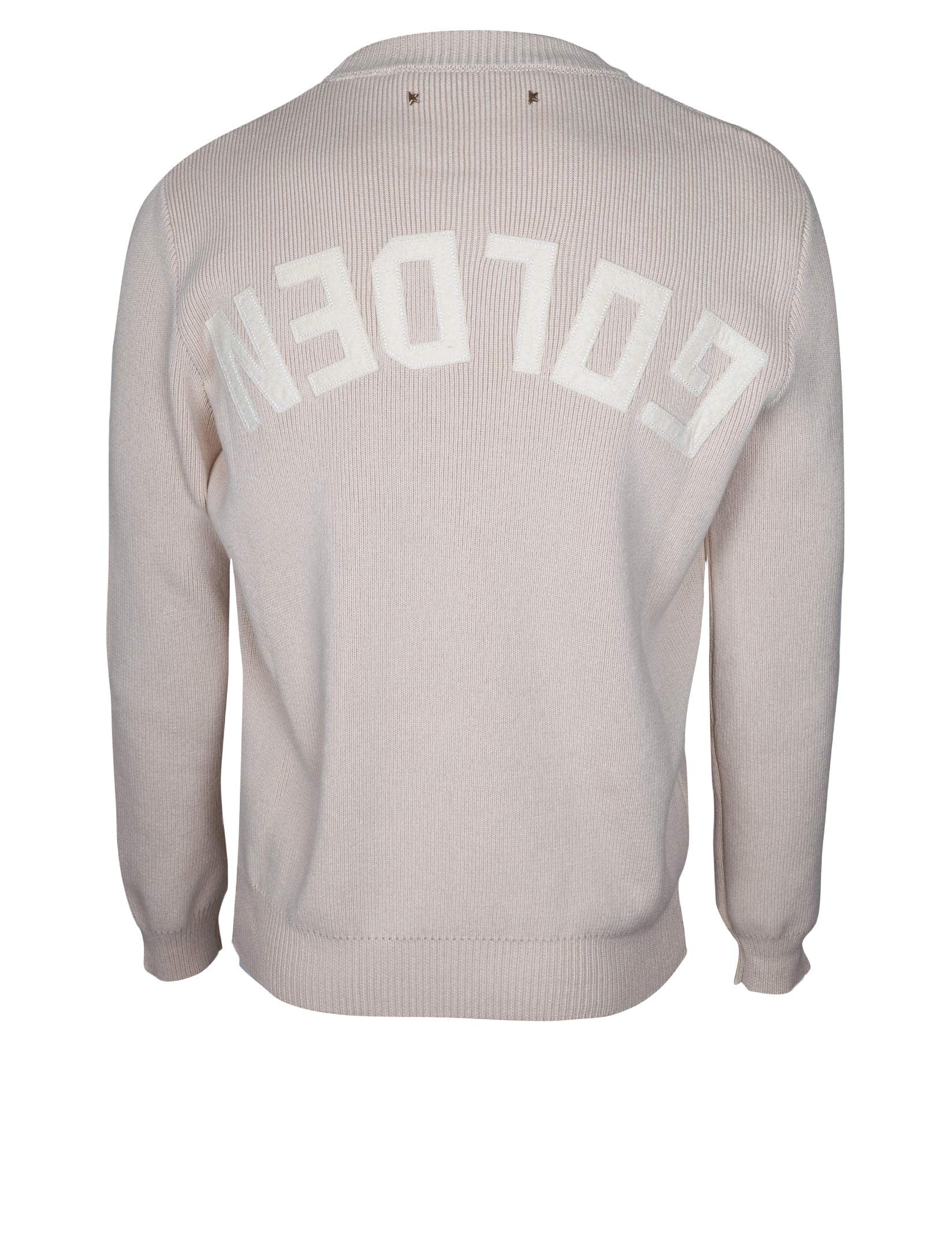 GOLDEN GOOSE CREW NECK COTTON SWEATER WITH 'GOLDEN' LETTER ON THE BACK