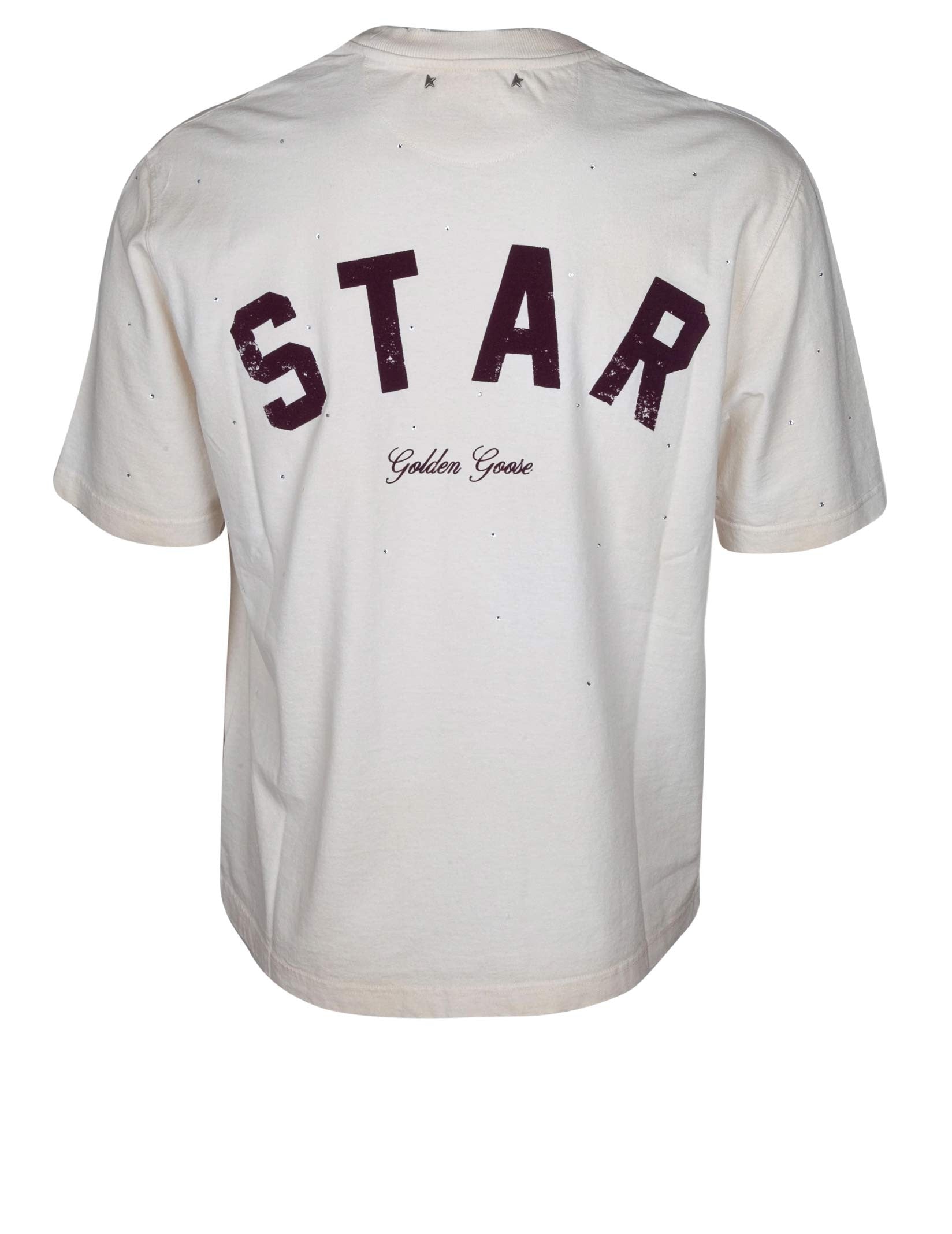 GOLDEN GOOSE VINTAGE COTTON T-SHIRT WITH APPLIQUED MICRO STUDS