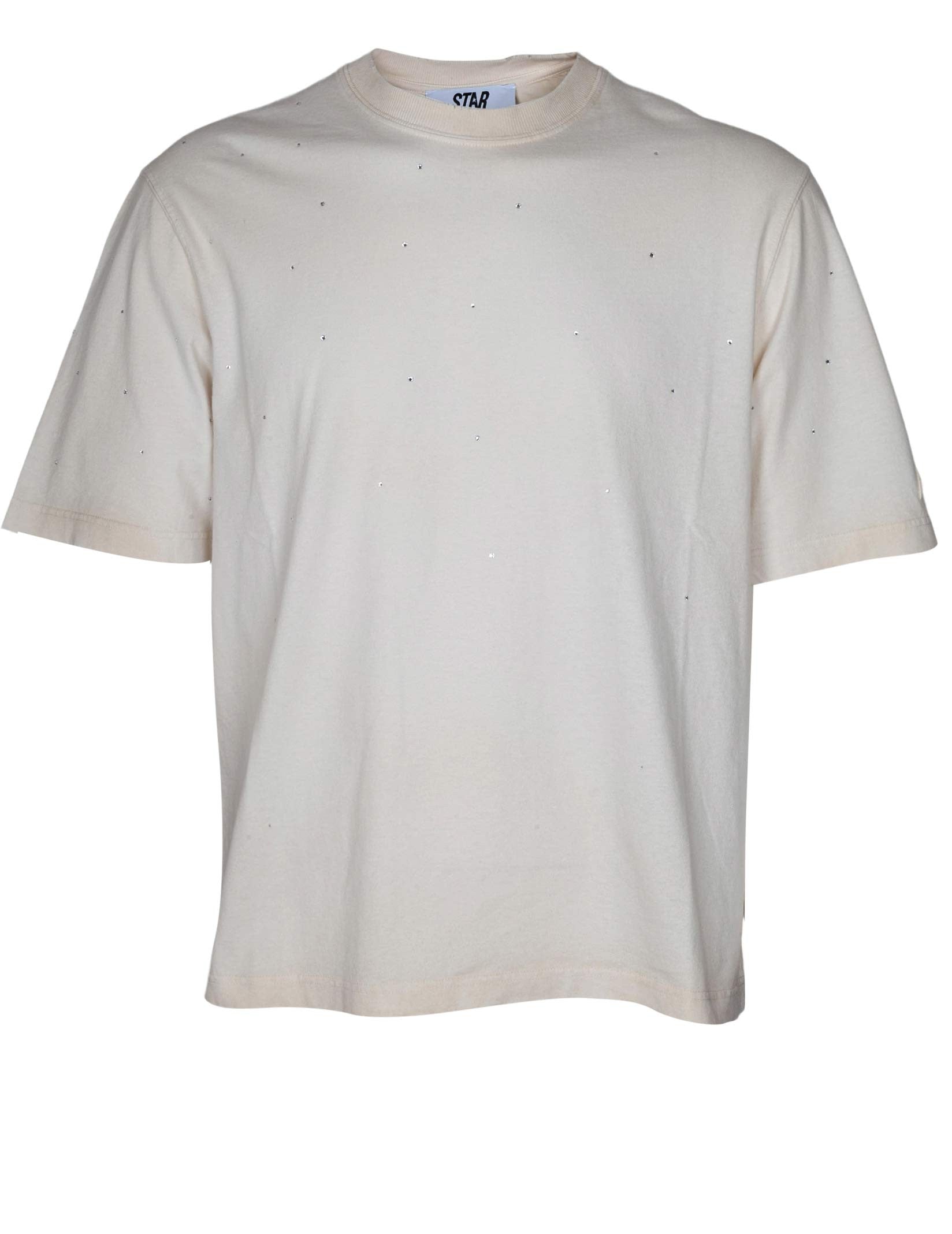 GOLDEN GOOSE VINTAGE COTTON T-SHIRT WITH APPLIQUED MICRO STUDS