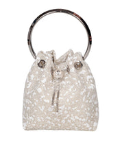 JIMMY CHOO BON BON ZGZ MESH HANDBAG IN IVORY WITH MICRO-CRYSTAL APPLIQUES