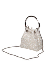 JIMMY CHOO BON BON ZGZ MESH HANDBAG IN IVORY WITH MICRO-CRYSTAL APPLIQUES
