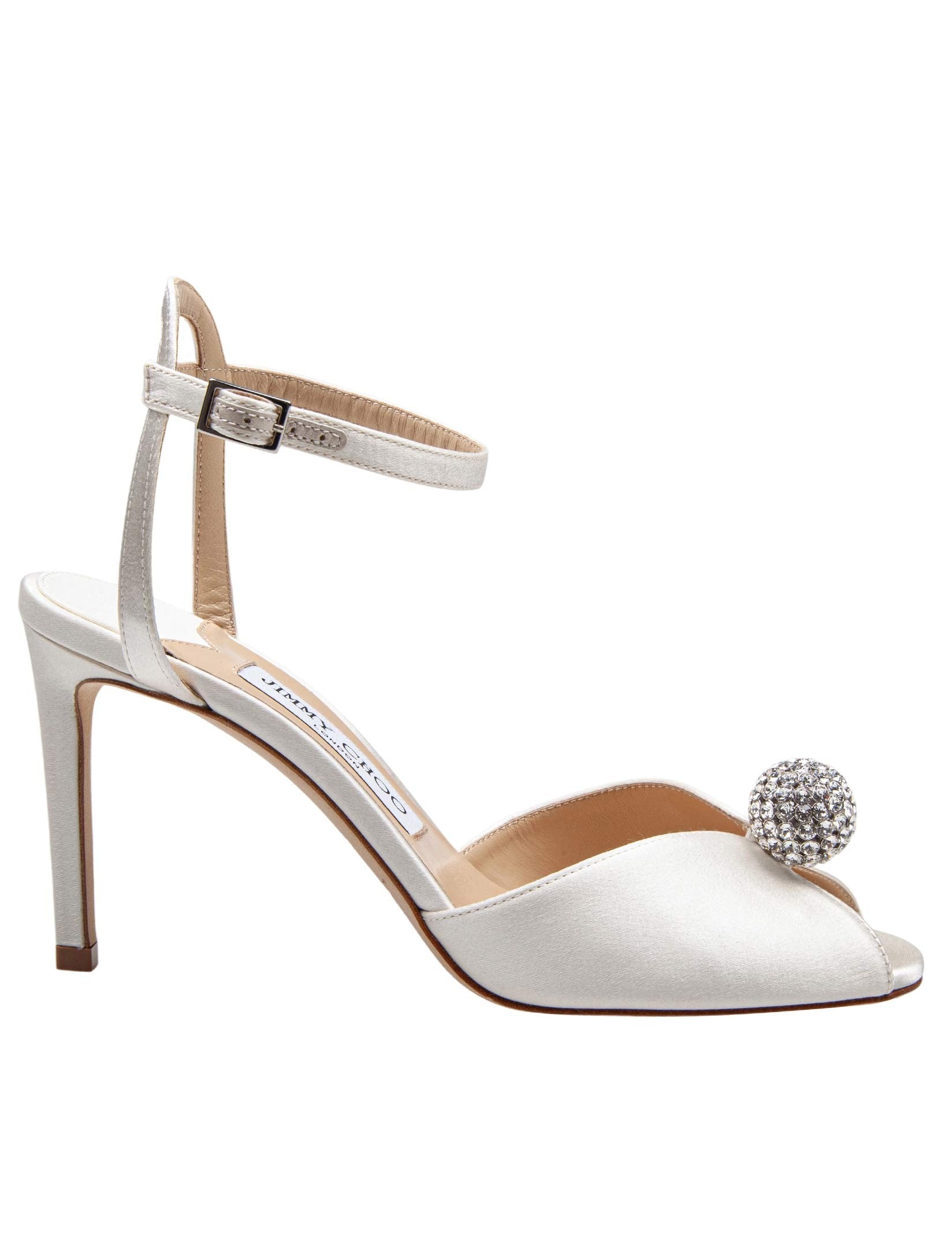 JIMMY CHOO SANDAL SACORA IN RASO CON SFERA DI CRISTALLI