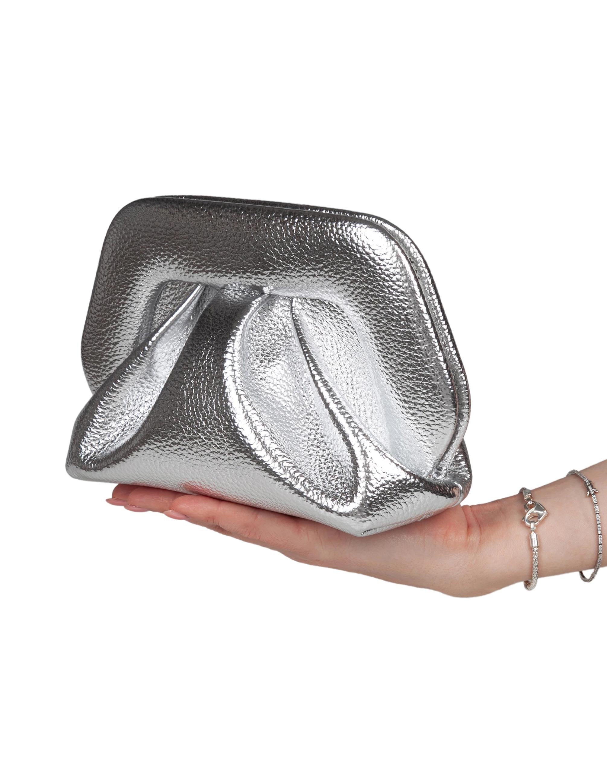 THEMOIRè BIOS BAG IN LAMINATED FAUX LEATHER, COLOR SILVER